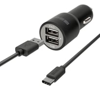 Автомобильное зарядное устройство Interstep RT 2хUSB, TypeC, USB, 2.4 А, черный, пожароустойчивый ABS-пластик B201 49410