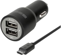 Автомобильное зарядное устройство Interstep RT 2хUSB, microUSB, 2.4 А + 2.4 А, Quick Charge, 5/9/12 В, пожароустойчивый ABS-пластик B201 42241