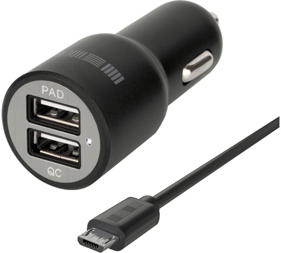 Автомобильное зарядное устройство Interstep RT 2хUSB, microUSB, 2.4 А + 2.4 А, Quick Charge, 5/9/12 В, пожароустойчивый ABS-пластик B201 42241 1