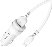 Автомобильное ЗУ HOCO QC3.0 2хUSB-А, 2.4А + кабель AM-8pin 1 м, белый, 23753-Z27iW