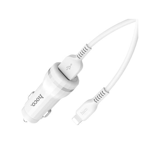 Автомобильное ЗУ HOCO QC3.0 2хUSB-А, 2.4А + кабель AM-8pin 1 м, белый, 23753-Z27iW 1