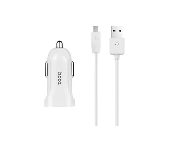 Автомобильное ЗУ HOCO QC3.0 2хUSB-А, 2.4А + кабель AM-microBM, 1 м, белый 23753-Z2AmW