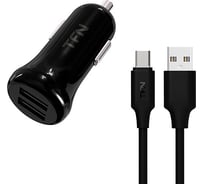 Автомобильное зарядное устройство TFN 2хUSB, 2.4 A, кабель microUSB, черное TFN-CC2U24AMICBK