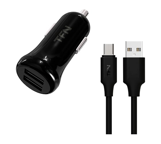 Автомобильное зарядное устройство TFN 2хUSB, 2.4 A, кабель microUSB, черное TFN-CC2U24AMICBK 1