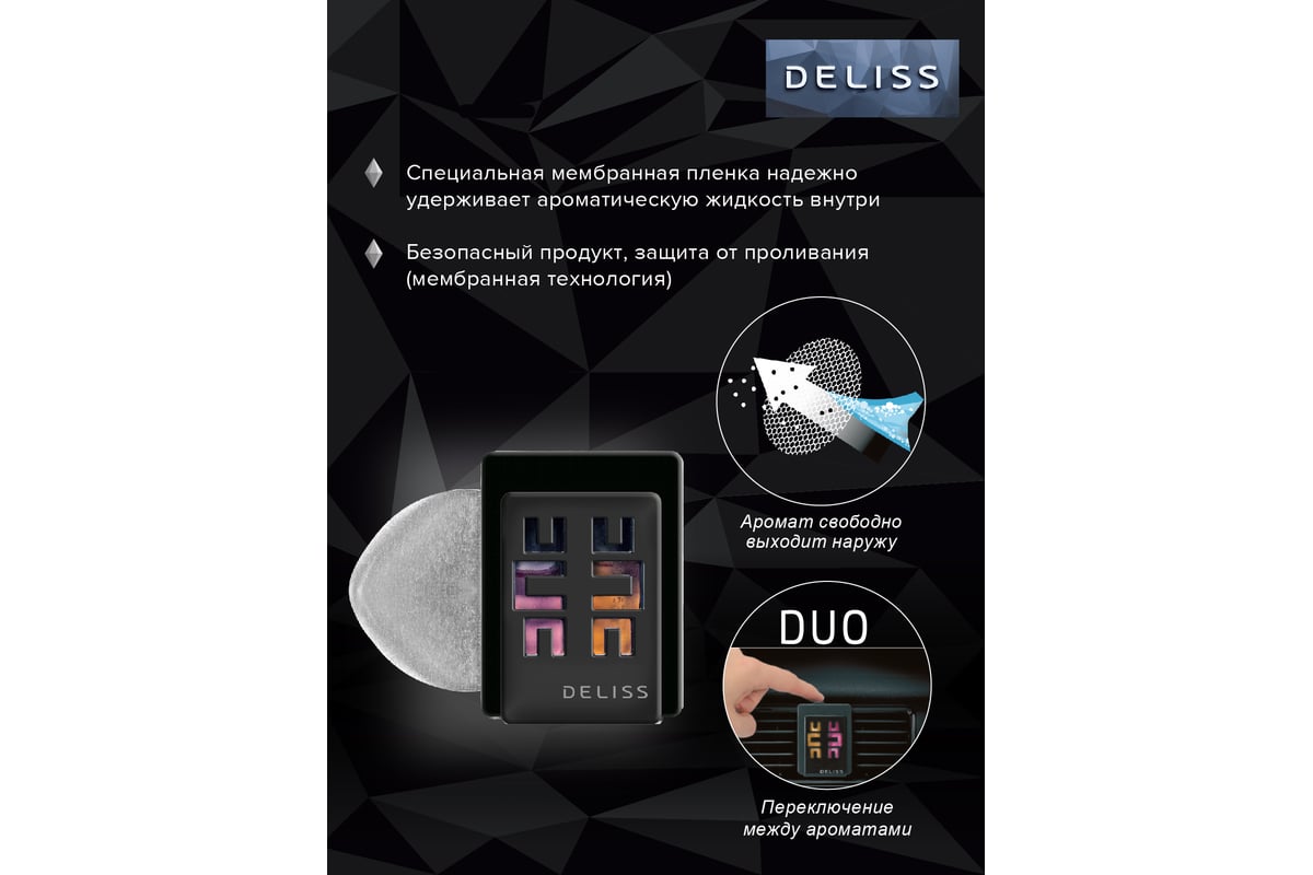 Мембранный освежитель воздуха для автомобиля Deliss DUO Romance и Joy 2  аромата AUTOD004.03/01 - выгодная цена, отзывы, характеристики, фото -  купить в Москве и РФ