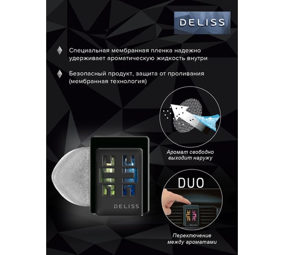Мембранный освежитель воздуха для автомобиля Deliss DUO Comfort и Harmony 2 аромата AUTOD004.01/01