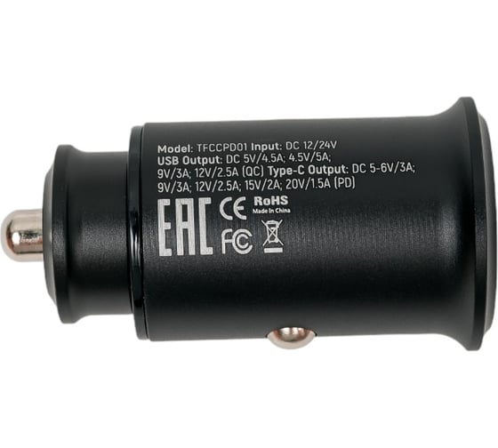 Автомобильное зарядное устройство TFN RAPID 2хUSB, 5 A, QC/PD, без кабеля TFN-CCRPD30W01