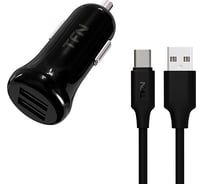 Автомобильное зарядное устройство TFN 2хUSB, 2.4 A, кабель TypeC TFN-CC2U24AUSBCBK
