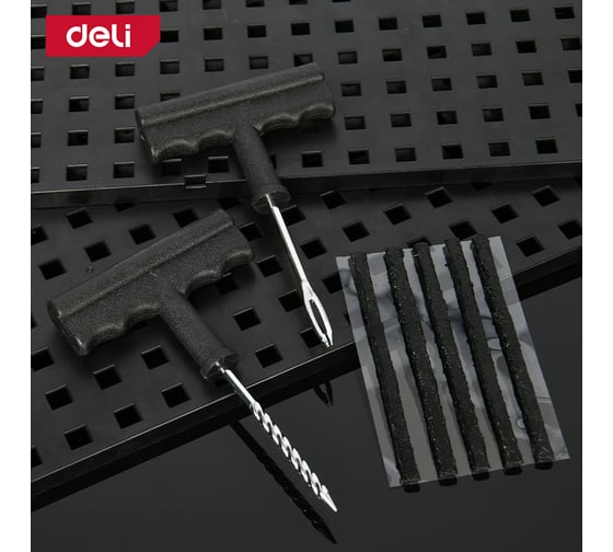 Ремкомплект для бескамерных шин DELI DL120001 (шило, рашпиль, 5 резиновых жгутов) 168158