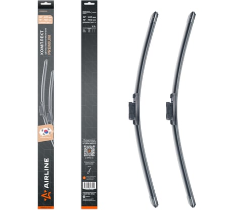 Комплект щеток стеклоочистителя AIRLINE 600/450мм (24/18) бескаркасные PREMIUM с креплением DNTL1.1, 2 штуки AWBM044