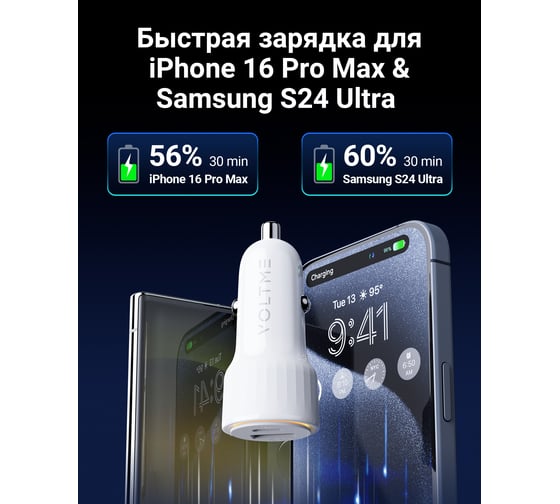 АЗУ VOLTME Cazo C48CA Car Charger, 48W, PD3.0, QC4+, белый D2035