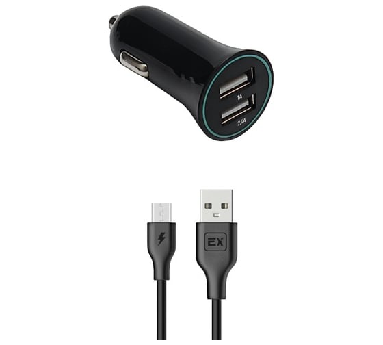 Автомобильное зарядное устройство Exployd 2 USB кабель MicroUSB черный EX-Z-415