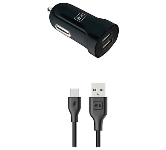 Автомобильное зарядное устройство Exployd 2 USB кабель MicroUSB 2.4 A черный EX-Z-582