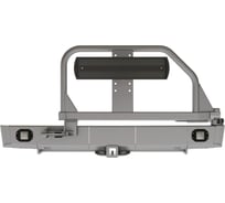 Бампер силовой задний STC Mitsubishi L200 2006-2013 с квадратом под фаркоп, кронштейном крепления запасного колеса по центру (УСИЛЕННАЯ), кронштейном крепления гос номера и фарами заднего хода/ПТФ STC-ML200/06-BR-C1-L2 HD