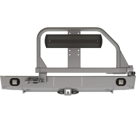 Бампер силовой задний STC Mitsubishi L200 2006-2013 с квадратом под фаркоп, кронштейном крепления запасного колеса по центру (УСИЛЕННАЯ), кронштейном крепления гос номера и фарами заднего хода/ПТФ STC-ML200/06-BR-C1-L2 HD 1