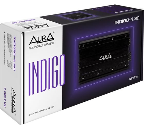 Усилитель мощности AurA 4-канальный, 4x80 Вт RMS, высоковольтный вход (Hi-level input) INDIGO-4.80