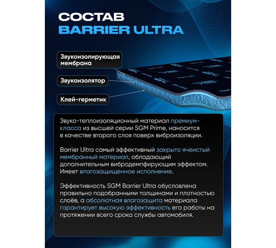 Шумоизоляция SGM Premium Barrier Ultra Prime (большие листы 0.5х0.8 м/ 6 мм)/ упаковка 5 листов/ мембрана звукоизоляционная влагостойкая SGM.BU.6.05X080.5