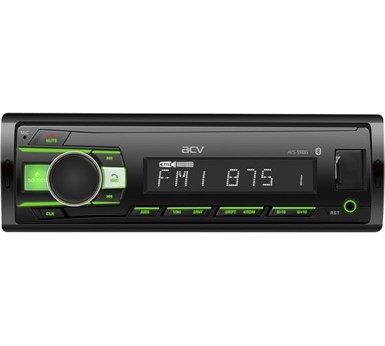 Магнитола ACV (1din/зеленая/Bluetooth/USB/AUX/SD/FM/4*50) AVS-918BG