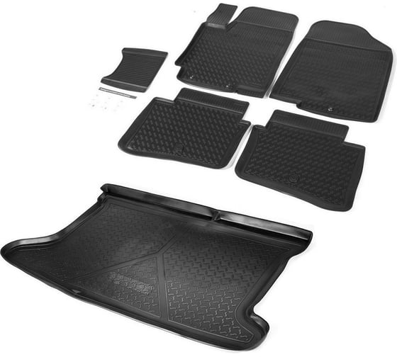 Коврики в салон и в багажник автомобиля Rival для Hyundai Solaris I хэтчбек 2010-2017, полиуретан, без крепежа, 6 шт., K12305001-3 1