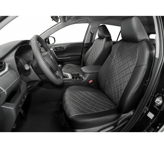 Авточехлы Rival Ромб (зад. спинка 40/60) Toyota RAV4 XA50 2019-н.в., эко-кожа, черные, SC.5711.2
