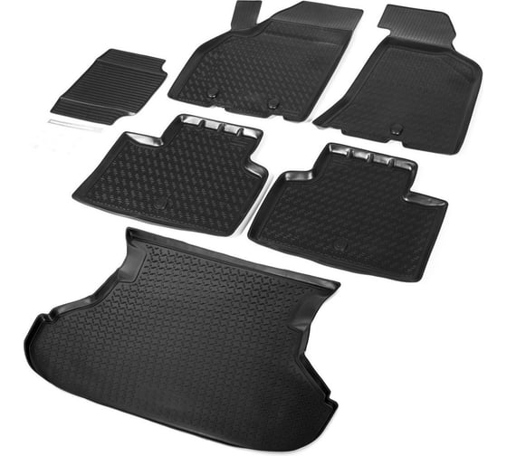 Коврики в салон и в багажник автомобиля Rival для Lada Priora седан 2007-2018, полиуретан, с крепежом, 6 шт., K16004002-1 1