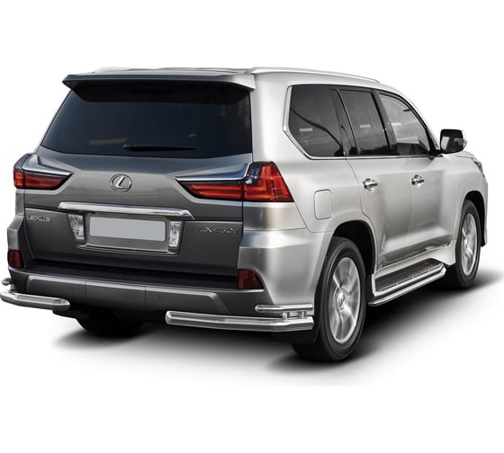 Защита заднего бампера Rival d76+d42 уголки для Lexus LX III рестайлинг 2015-н.в., нерж. сталь, 2 части, R.3210.007