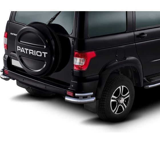 Защита заднего бампера Rival d76+d42 уголки для УАЗ Patriot I рестайлинг 2014-2016 2016-н.в., нерж. сталь, 2 части, R.6302.010 1