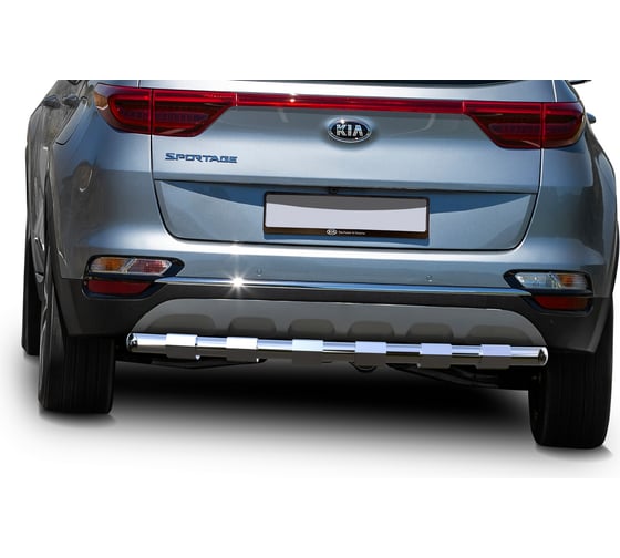 Защита заднего бампера Rival d57 усиленная для Kia Sportage IV рестайлинг (кроме GT-Line) 2018-н.в., нерж. сталь, R.2811.003