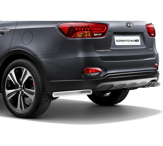 Защита заднего бампера Rival d57 уголки для Kia Sorento III Prime рестайлинг (V - 2.2D) 2017-2020, нерж. сталь, 2 части, R.2810.003
