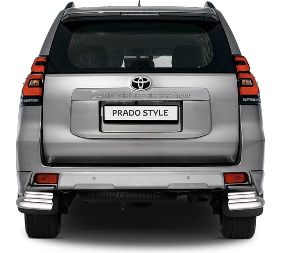 Защита заднего бампера Rival d76+d42 уголки для Toyota Land Cruiser Prado 150 рестайлинг (Style) 2019-н.в., нерж. сталь, 2 части, R.5723.005