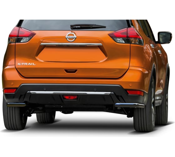 Защита заднего бампера Rival d57+d42 для Nissan X-Trail T32 рестайлинг 2018-н.в., нерж. сталь, R.4125.005 1
