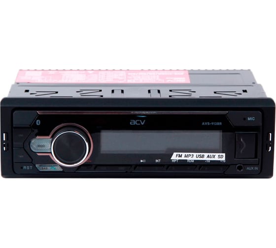 Автомагнитола ACV 1din, красная, Bluetooth/USB/AUX/SD/FM, 4х50 AVS-912BR