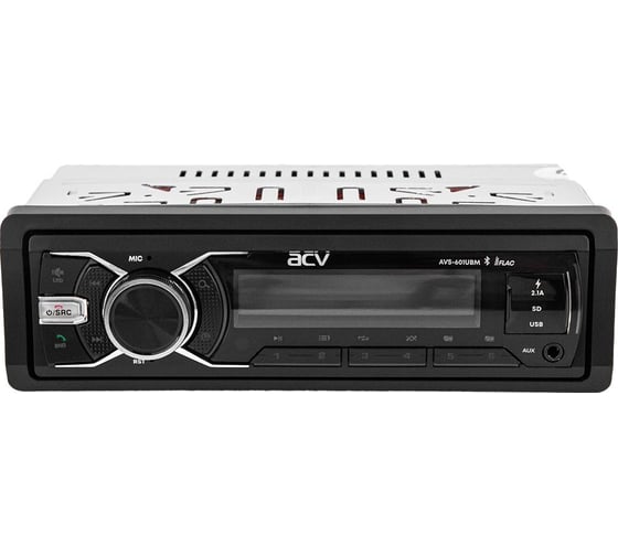 Автомагнитола ACV 1din, мультицвет, BT/2 USB/AUX/SD/FM/3RCA/SUB, 5 зон подсветки, 4х50 AVS-601UBM