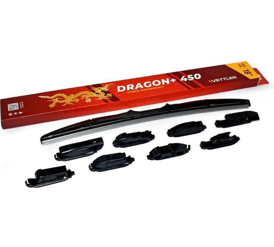 Щетка стеклоочистителя гибридная VETTLER 450 мм DRAGON+ (8 адаптеров) DRAGON450V 1