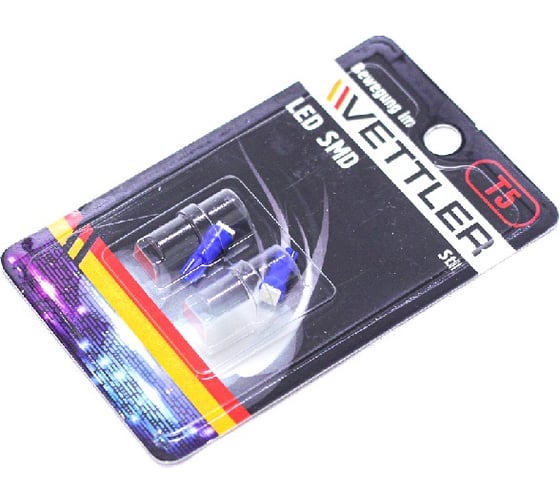 Лампа светодиодная VETTLER 12 V T5-1 SMD голубая индикаторная б/цок подсв прибор (к-т 2шт) () T51250501Blue