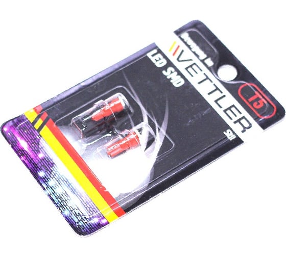 Лампа светодиодная VETTLER 12 V T5-1 SMD красная индикаторная б/цок подсв прибор (к-т 2шт) () T51250501red