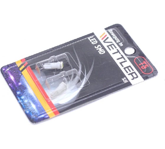 Лампа светодиодная VETTLER 12 V T5-1 SMD белая индикаторная б/цок подсв прибор (к-т 2шт) () T51250501white