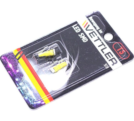 Лампа светодиодная VETTLER 12 V T5-1 SMD желтая индикаторная б/цок подсв прибор (к-т 2шт) () T51250501Yellow