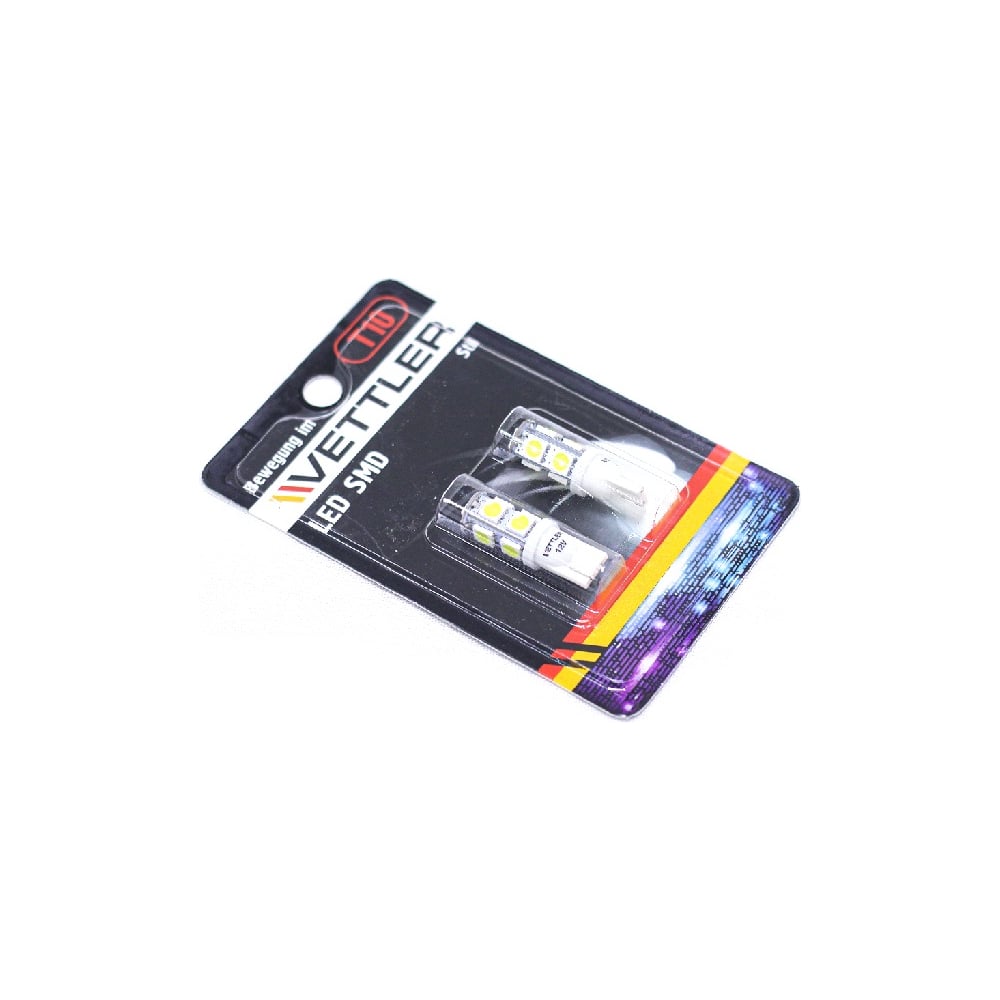 Светодиод T10-12V 9 SMD белый повторит  габарит б/цок (2шт)