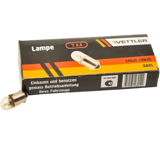 Лампа VETTLER 24 V 4 W повторит, подсв фары BA9S HD комплект 10 шт T8524V4WBA9S