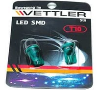 Лампа светодиодная VETTLER 12 V T10-1 SMD зеленая повторит, габарит б/цок, 2шт T101250501Green