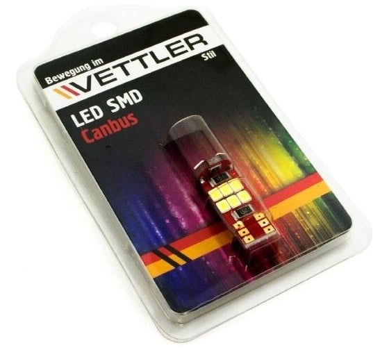 Лампа светодиодная VETTLER 12 V T10-18 SMD 2835 белая Canbus T1012283518white
