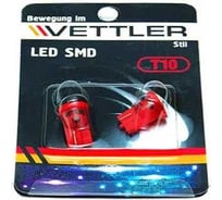 Лампа светодиодная VETTLER 12 V T10-1 SMD красная повторит, габарит б/цок, 2шт T101250501red
