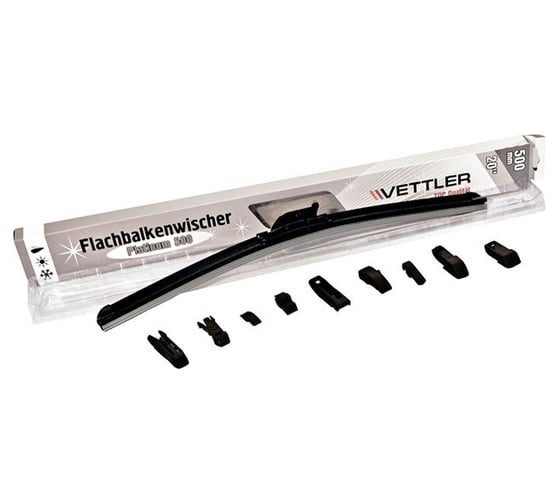 Щетка стеклоочистителя бескаркасная VETTLER 500 мм PLATINUM+ (8 адаптеров) PLATINUM500