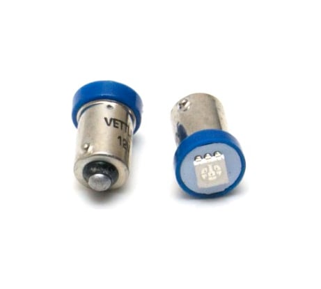 Лампа светодиодная VETTLER 12 V BA9S-1 SMD голубая, повторитель/подсветка фары, комплект 2 шт. BA9S1250501Blue