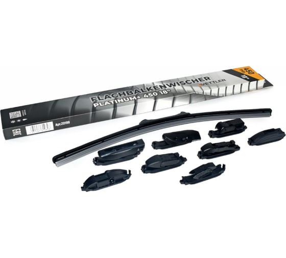 Щетка стеклоочистителя бескаркасная VETTLER 450 мм PLATINUM+ (8 адаптеров) PLATINUM450 1