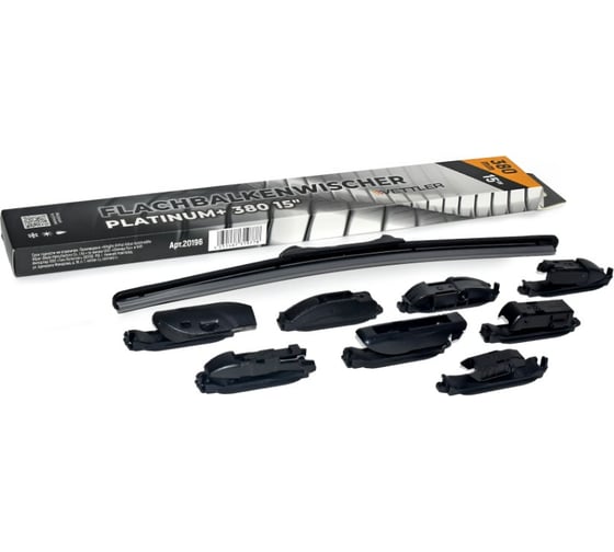 Щетка стеклоочистителя бескаркасная VETTLER 380 мм PLATINUM+ (8 адаптеров) PLATINUM380 - выгодная цена, отзывы, характеристики, фото - купить в Москве и РФ