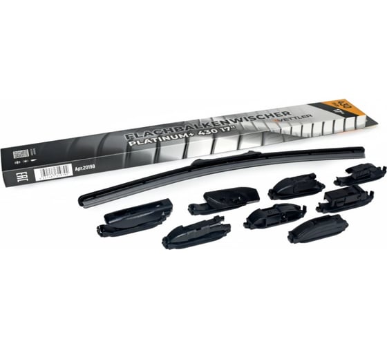 Щетка стеклоочистителя бескаркасная VETTLER 430 мм PLATINUM+ (8 адаптеров) PLATINUM430