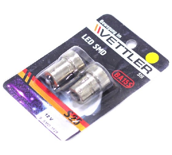 Лампа светодиодная VETTLER 12 V S25-9 SMD желтая, стоп-сигнал, повторитель 1 контакт, комплект 2 шт. S251235289Yellow
