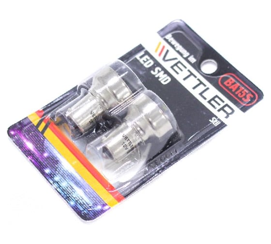 Лампа светодиодная VETTLER 12 V S25-6 SMD белая, стоп-сигнал, повторитель 1 контакт, комплект 2 шт. S251250506White
